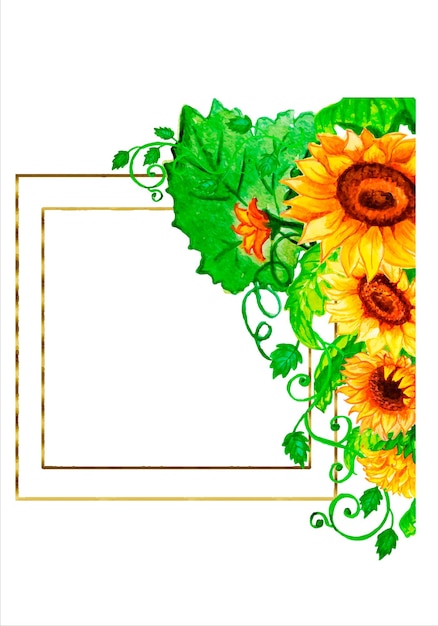 Vector watercolor frame sunflower autumn.watercolor sunflowers wooden signboard , hand drawn floral.