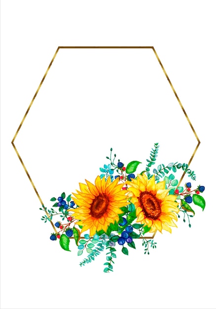 Watercolor frame sunflower autumn.Watercolor sunflowers wooden signboard , hand drawn floral.