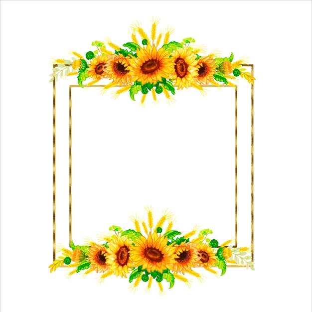 Watercolor frame sunflower autumn.Watercolor sunflowers wooden signboard , hand drawn floral.