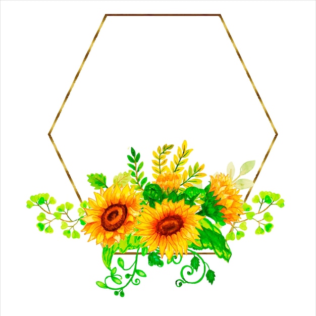 Watercolor frame sunflower autumn.Watercolor sunflowers wooden signboard , hand drawn floral.