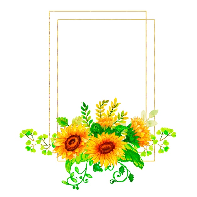 Watercolor frame sunflower autumn.Watercolor sunflowers wooden signboard , hand drawn floral.