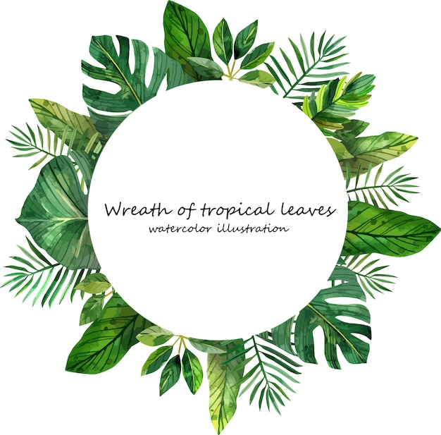 Watercolor frame of tropical leaves