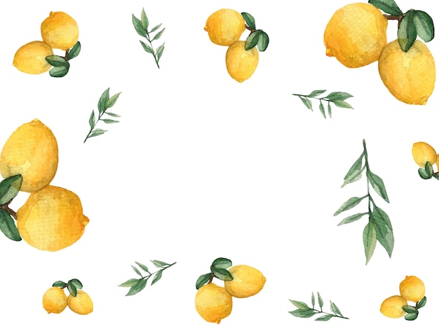 レモンと葉とテキスト用のスペースと水彩フレーム