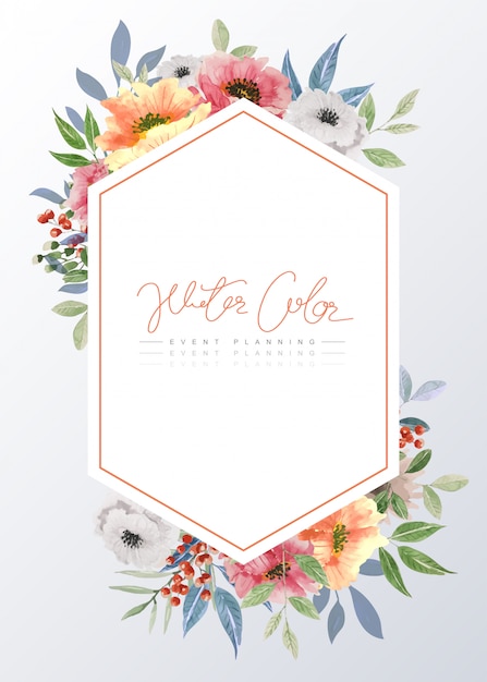 Vector watercolor frame with multicolor flowers