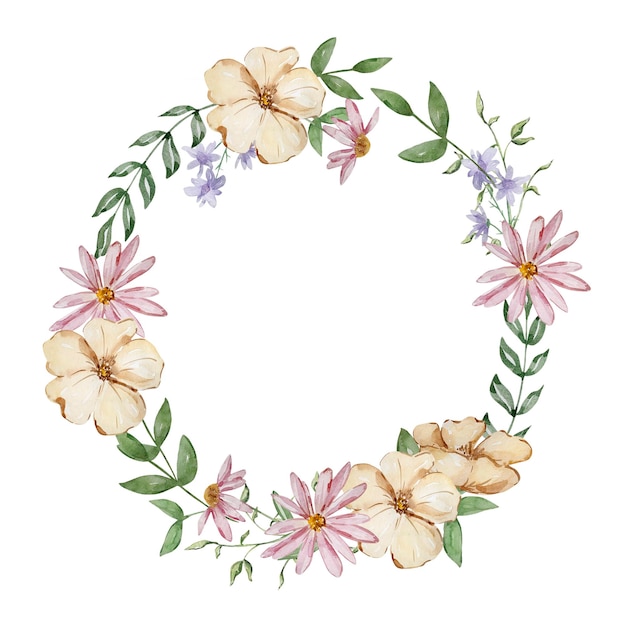 Watercolor frame wreath of garden flowers