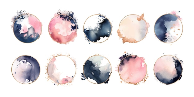 Watercolor frames circular shapes minimalistic brushstrokes blush navy rose gold pale pink alc