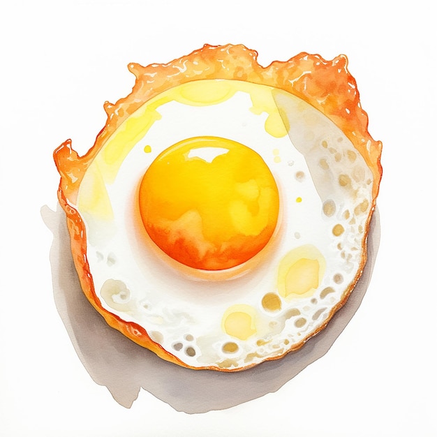 Vector watercolor fried egg sunny side up illustration