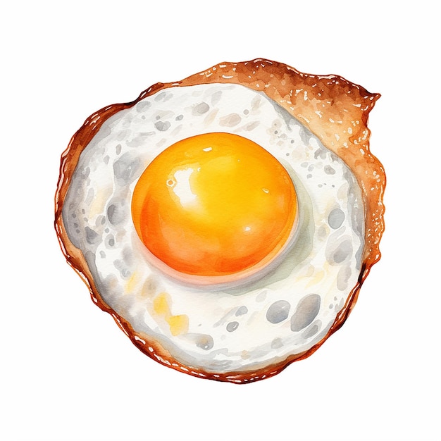 watercolor fried egg sunny side up illustration