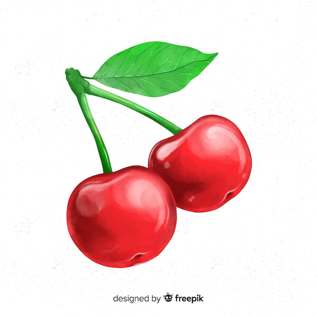 Watercolor fruit background with cherries