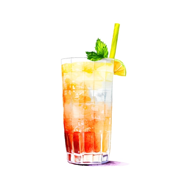 벡터 여름 파티를 위한 수채화 과일 칵테일 음료 칵테일 음료 바 메뉴용 로고 작성자 고품질 수채화 손으로 그린 음료 그림