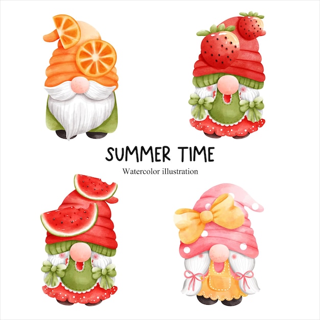 Watercolor fruit gnome gnome vector illustration