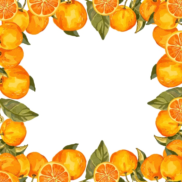 Watercolor fruit orange frame template