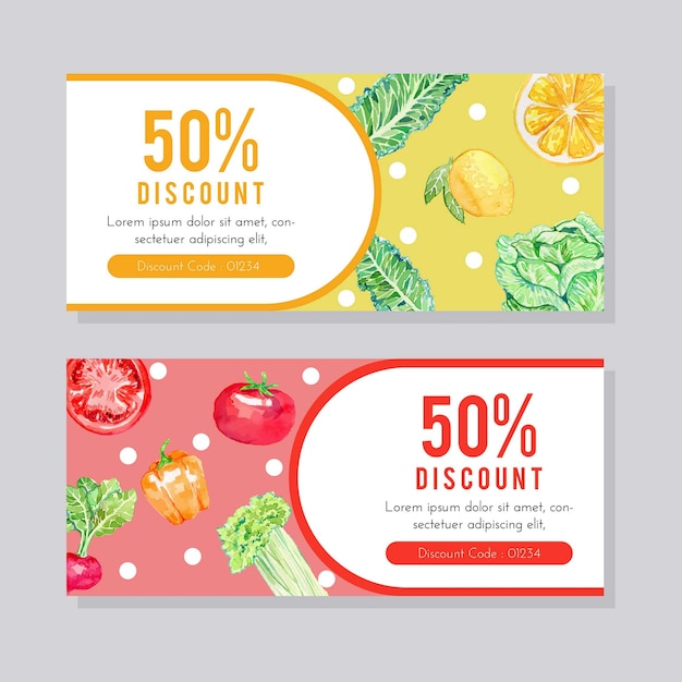 Watercolor fruit and vegetable flyer template