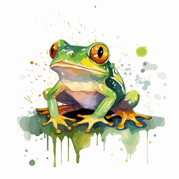 Vector watercolor funny frog