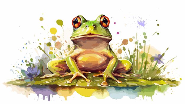 Vector watercolor funny frog