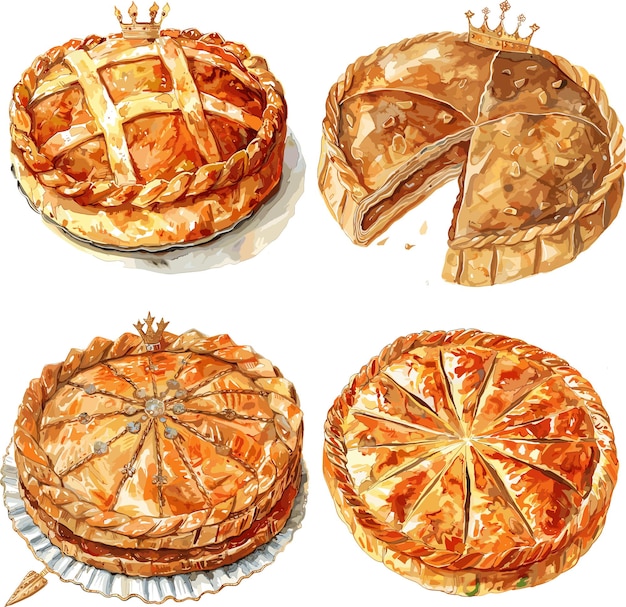 Vector watercolor galette des rois collection