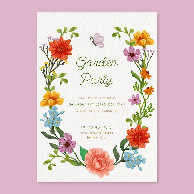 Vector watercolor garden party invitation