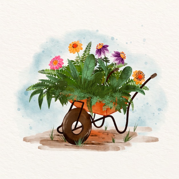 Vector watercolor gardening illustration