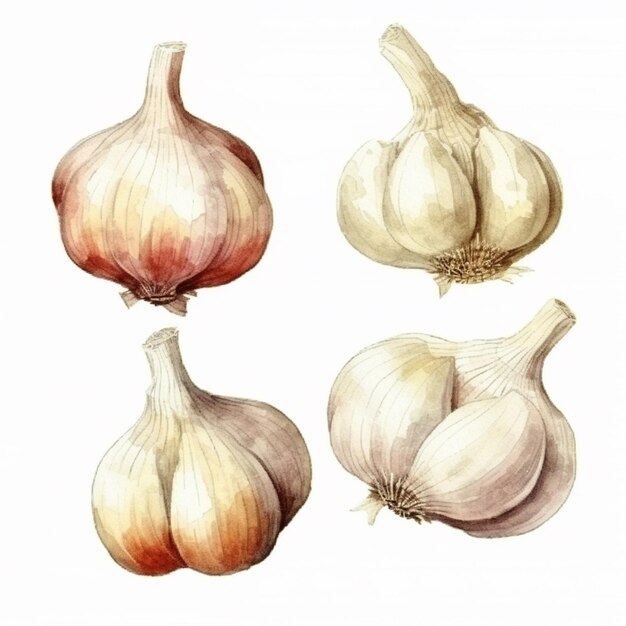 Vector watercolor garlic vector art 2023 vegetables watercolor onions garlic clove turnip patato