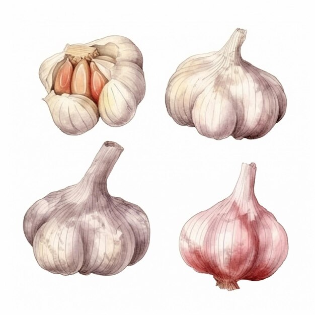 Vector watercolor garlic vector art 2023 vegetables watercolor onions garlic clove turnip patato