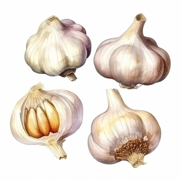 Vector watercolor garlic vector art 2023 vegetables watercolor onions garlic clove turnip patato