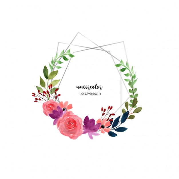 Vector watercolor geometrical  floral frame