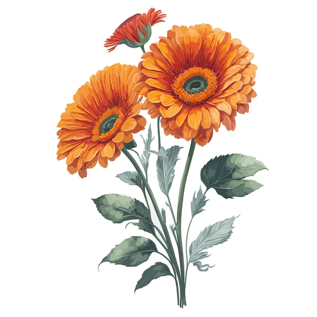 Watercolor Gerbera Daisy Clipart Floral Bouquet Garden