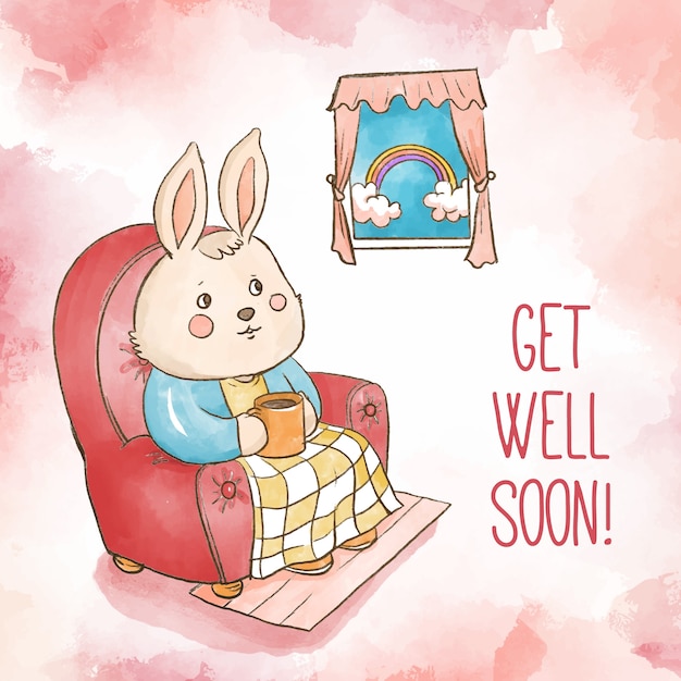 Watercolor get well soon rabbit