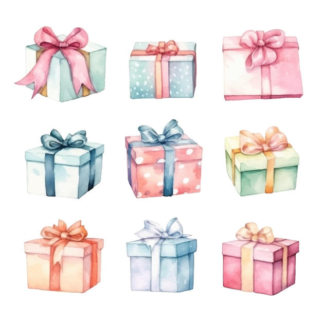 Watercolor gift boxes hand drawn illustration isolated on white background