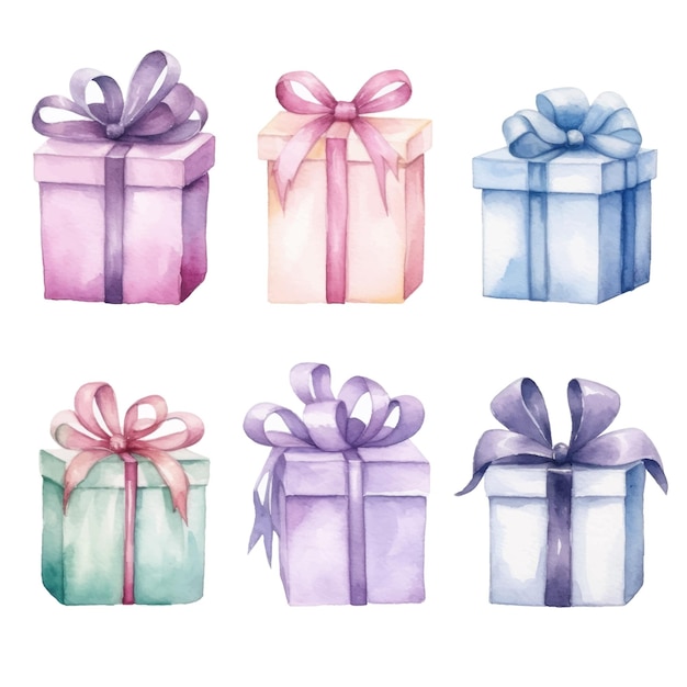 Watercolor gift boxes Hand drawn illustration isolated on white background