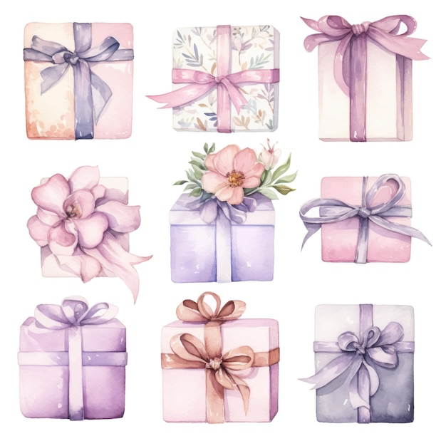 Watercolor gift boxes Hand drawn illustration isolated on white background