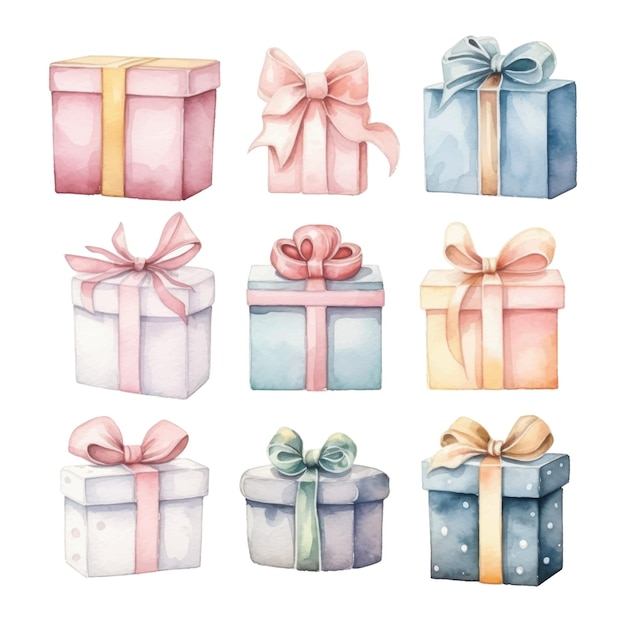 Watercolor gift boxes Hand drawn illustration isolated on white background