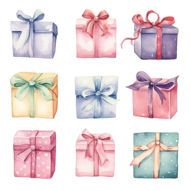 Watercolor gift boxes Hand drawn illustration isolated on white background