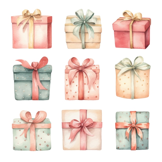 Watercolor gift boxes Hand drawn illustration isolated on white background