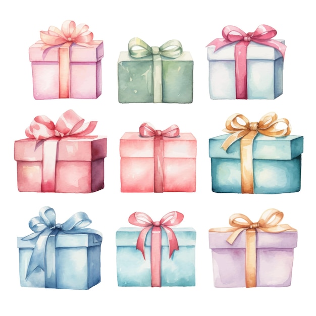 Watercolor gift boxes Hand drawn illustration isolated on white background