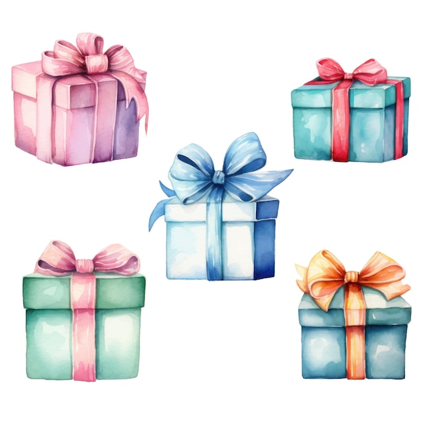 Watercolor gift boxes Hand drawn illustration isolated on white background