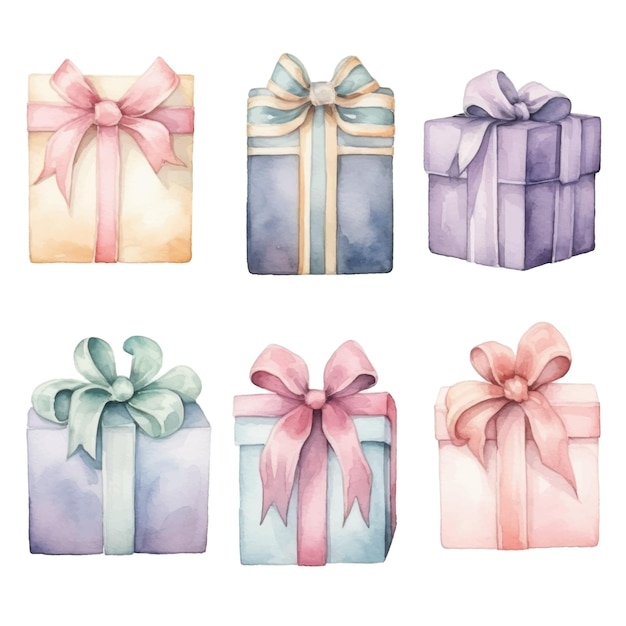 Watercolor gift boxes Hand drawn illustration isolated on white background