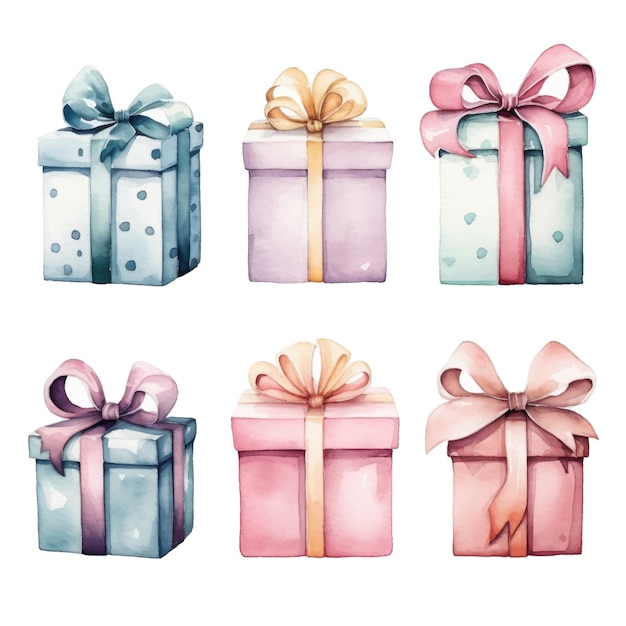 Watercolor gift boxes hand drawn illustration isolated on white background