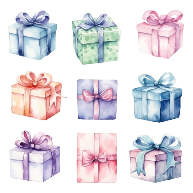 Watercolor gift boxes hand drawn illustration isolated on white background