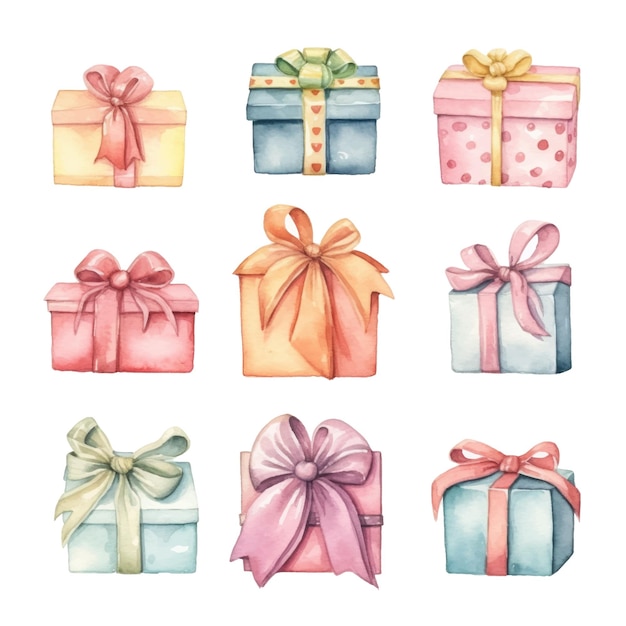 Watercolor gift boxes hand drawn illustration isolated on white background