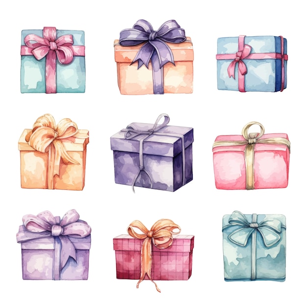 Watercolor gift boxes hand drawn illustration isolated on white background