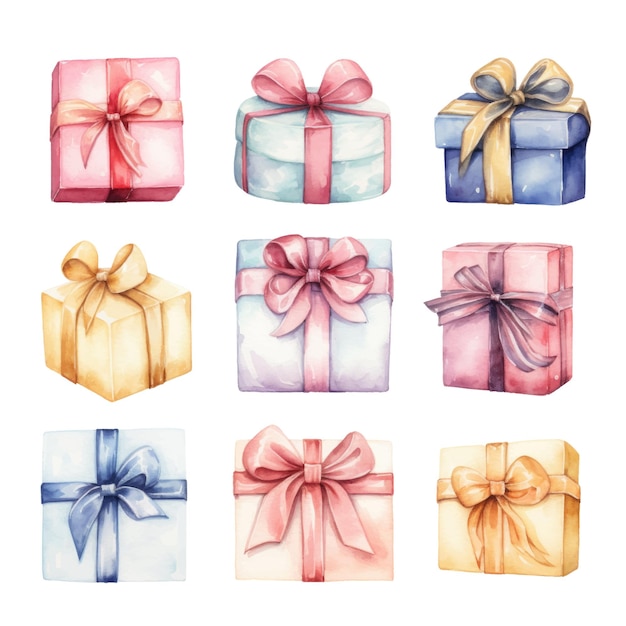 Watercolor gift boxes hand drawn illustration isolated on white background