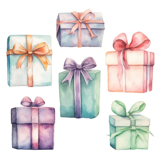 Watercolor gift boxes hand drawn illustration isolated on white background