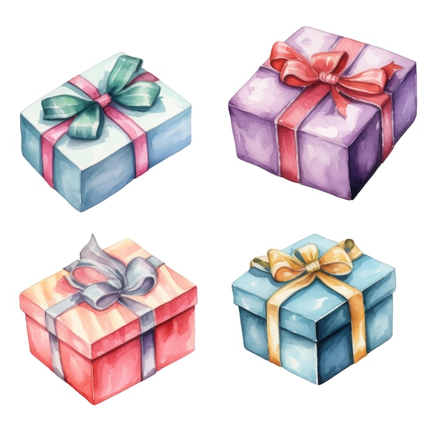 Watercolor gift boxes Hand drawn illustration isolated on white background