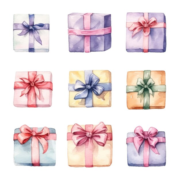 Watercolor gift boxes hand drawn illustration isolated on white background