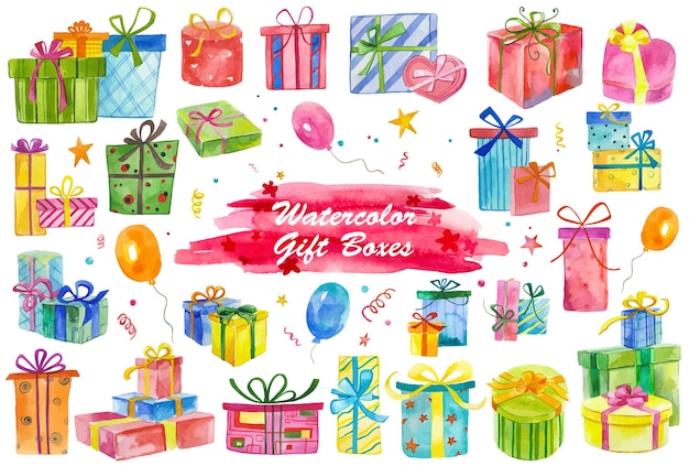 Vector watercolor gift boxes