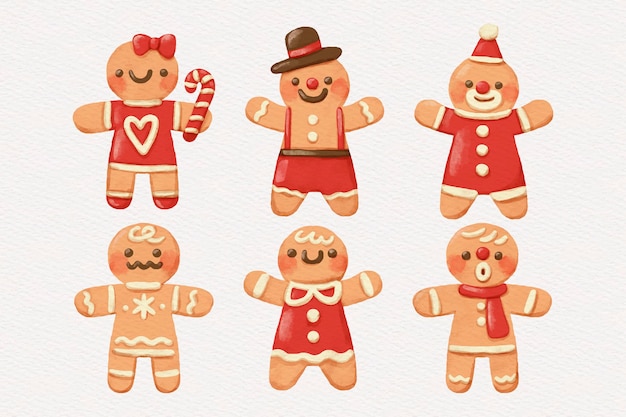 Watercolor gingerbread man cookie collection