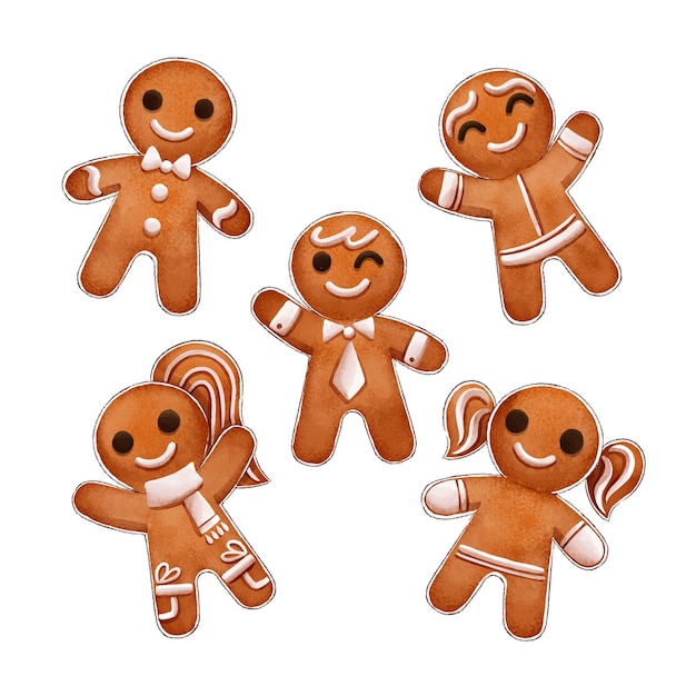 Watercolor gingerbread man cookie collection