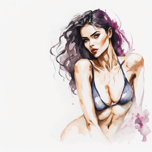Vector watercolor of girl in swimsuit