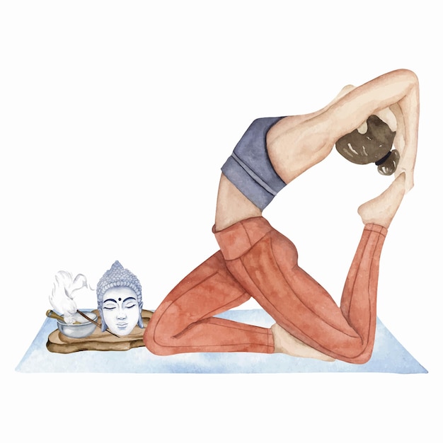 Watercolor girl yogini asana